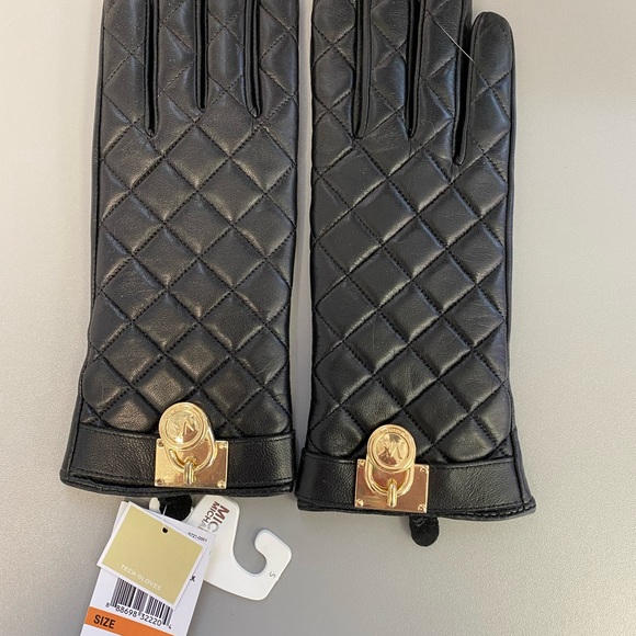 Michael Kors Tech Leather Gloves with Gold Charm - Picture 6 of 10